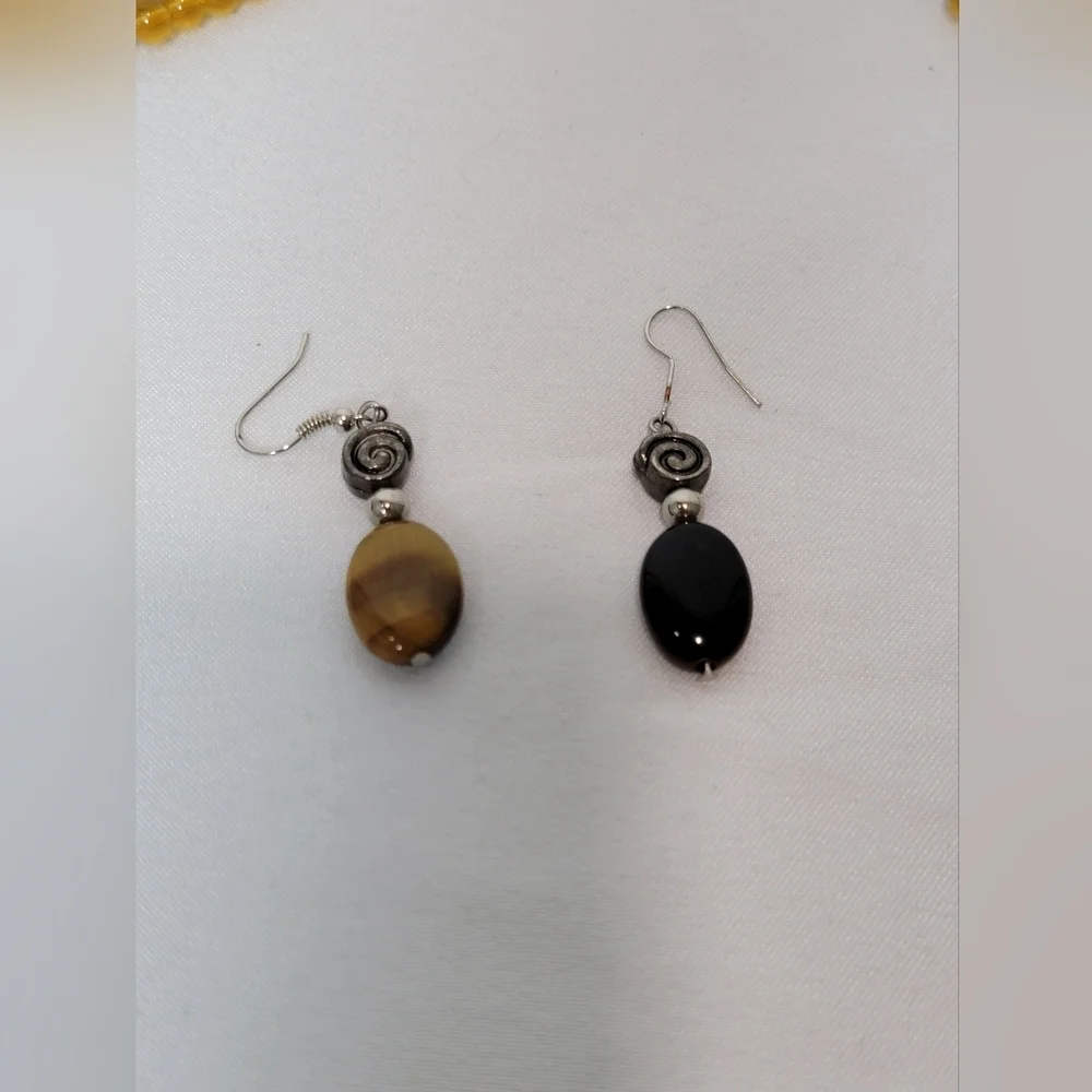 Tutquoise, Amber&Tigers Eye Gemstone Necklace & Earrings